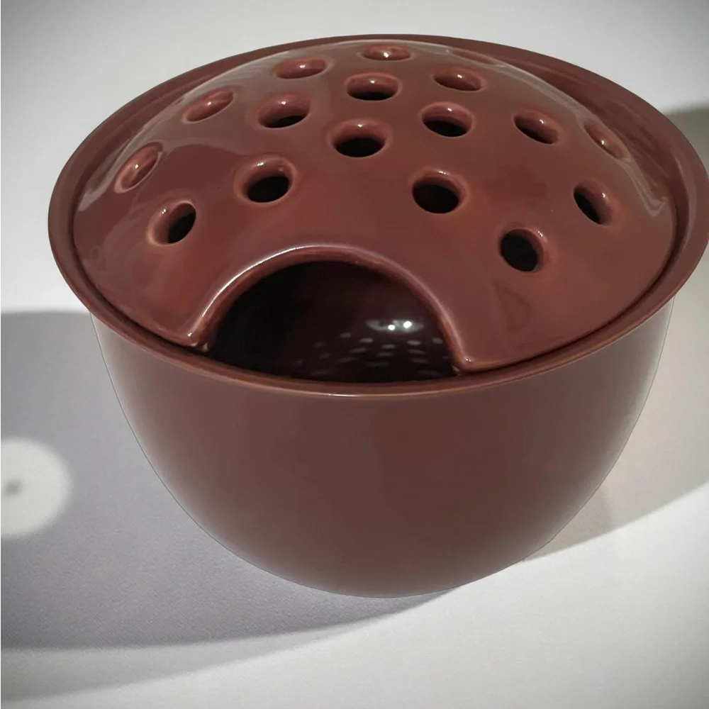 Brown Ceramic Flower Frog Bowl